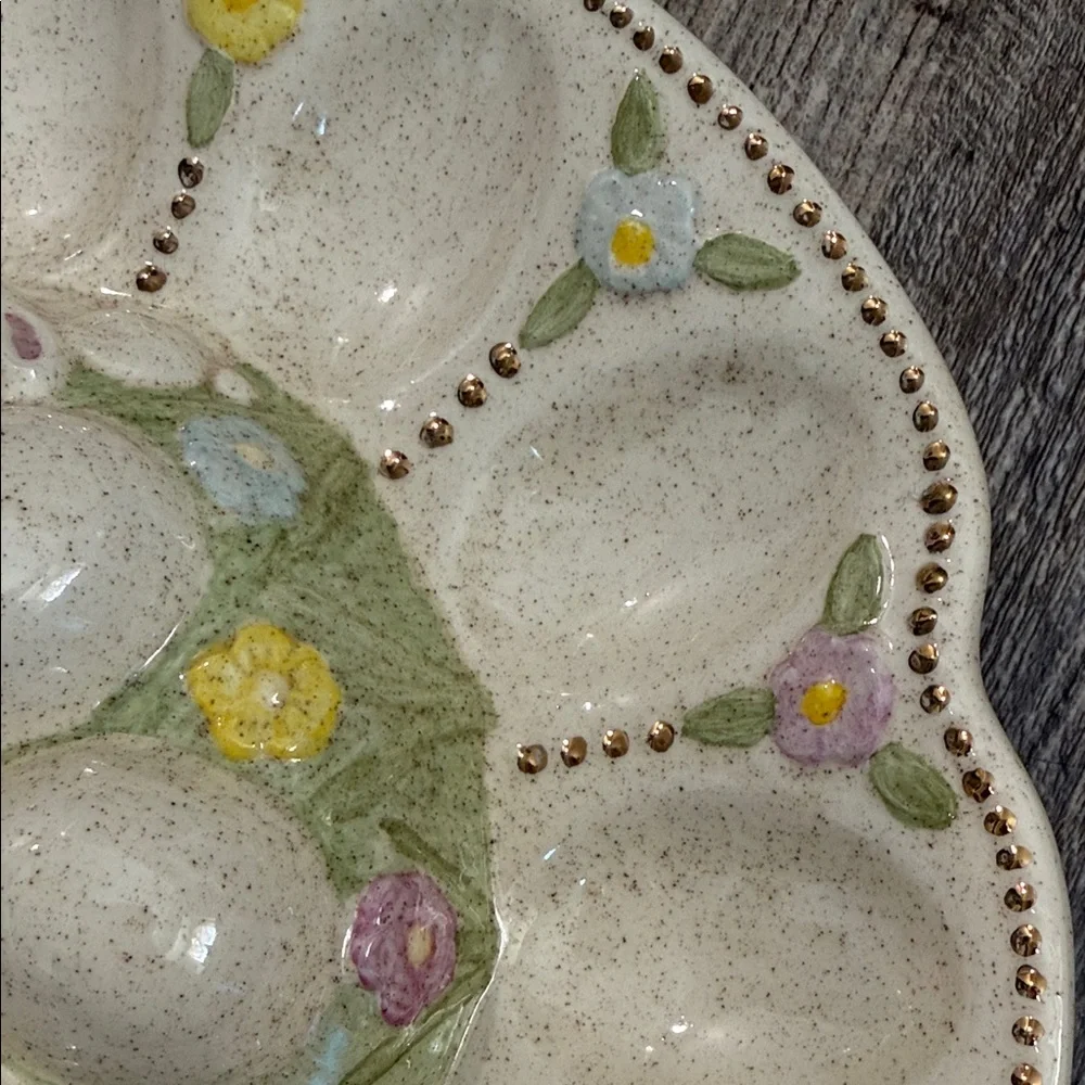 Vintage Easter Floral and Bunny Ceramic Egg Plate